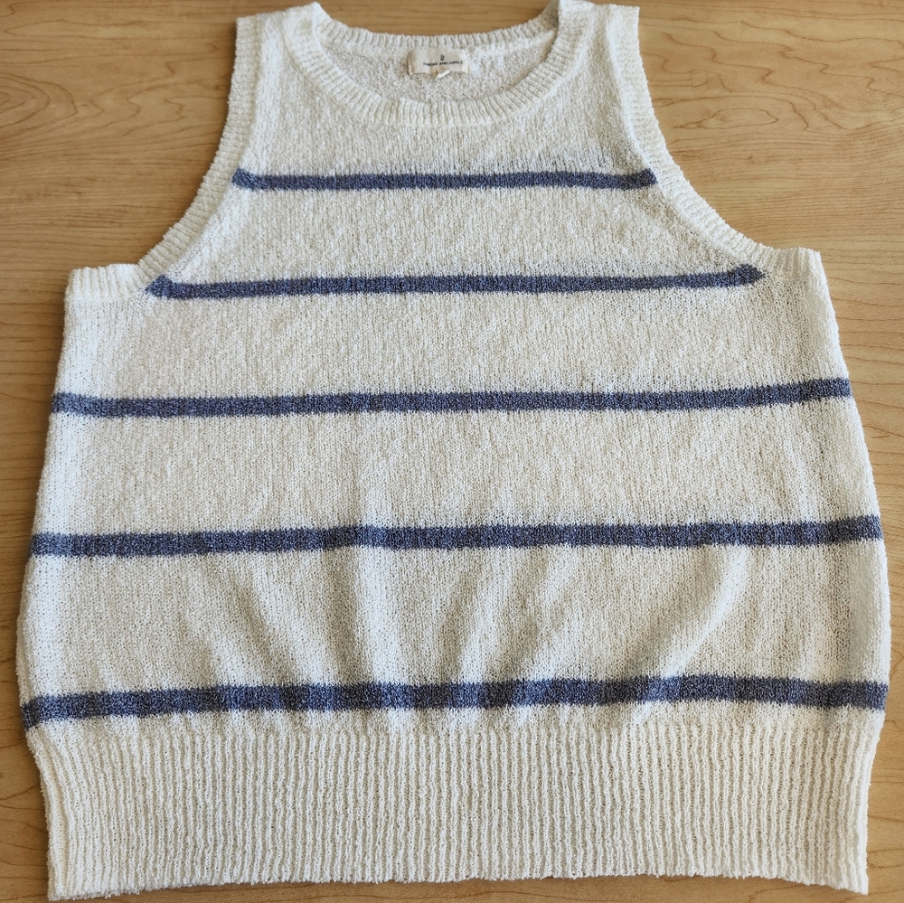 Thread & Supply Cream and Blue Striped Sleeveless Sweater Tank